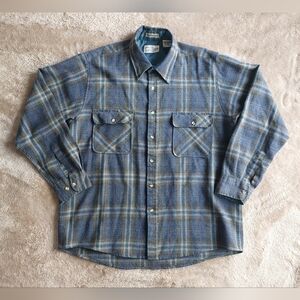 Vtg Sears Roebuck Men's Blue Plaid Wool Blend Single Stitch Flannel Shirt | L